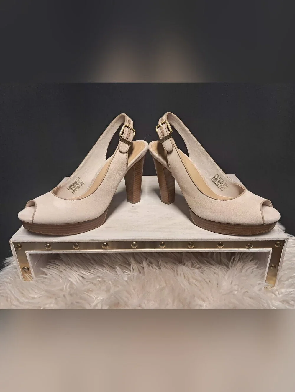 UGG Women's Open-Toe Slingback Heels in Beige Suede